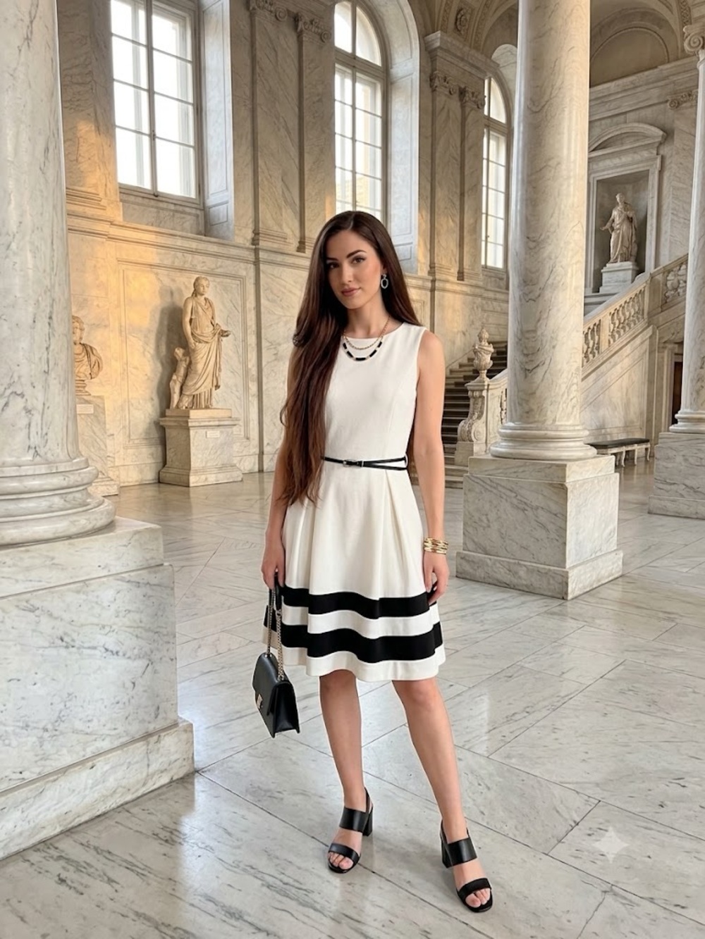 Calvin Klein Cream Mini Dress with Black Stripes